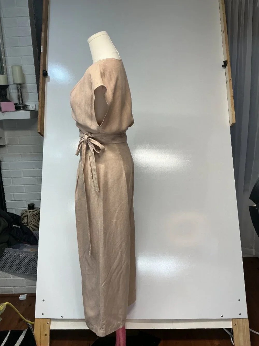 Wilfred Linen Lyocell Wrap Wide Leg Jumpsuit Size 2 Beige Neutral Resort